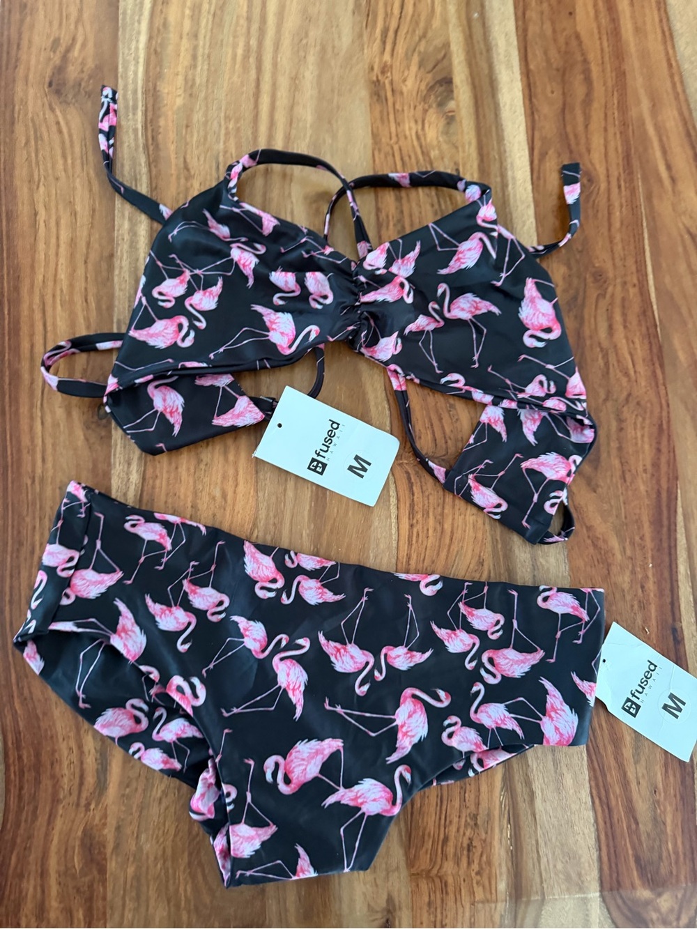 Women's Black Flamingo Print Bikini Set - Pink Flamingo Two-Piece